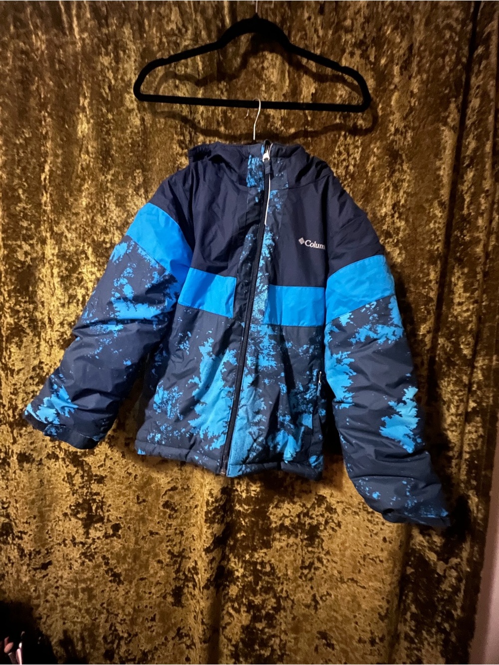 Columbia Kids Navy and Bright Blue Hooded Puffer Jacket Size M 10/12